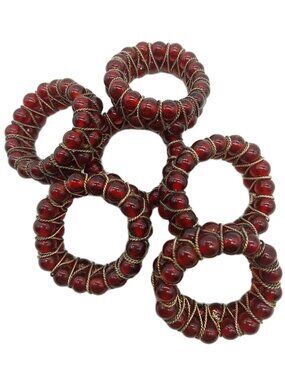 Red Glass Bead Wire Napkin Rings Set Of 6